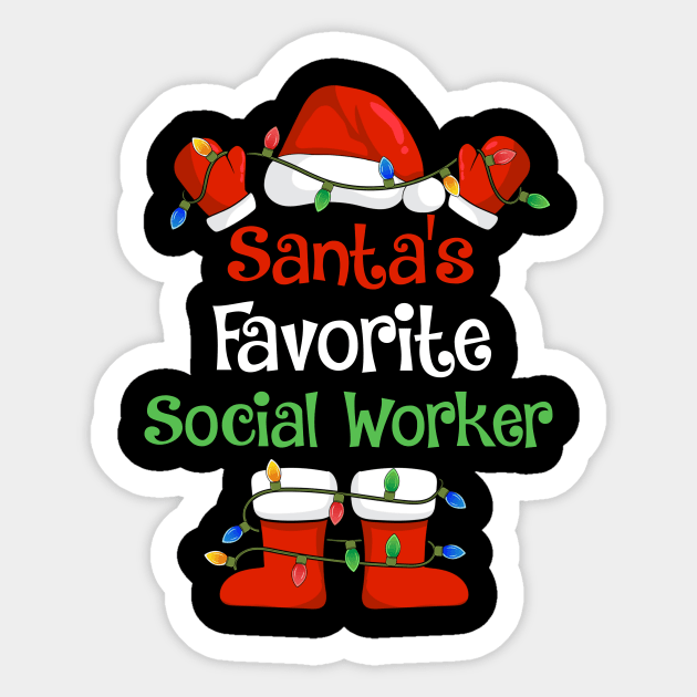 Santa's Favorite Social Worker Funny Christmas Pajamas Sticker by cloverbozic2259lda